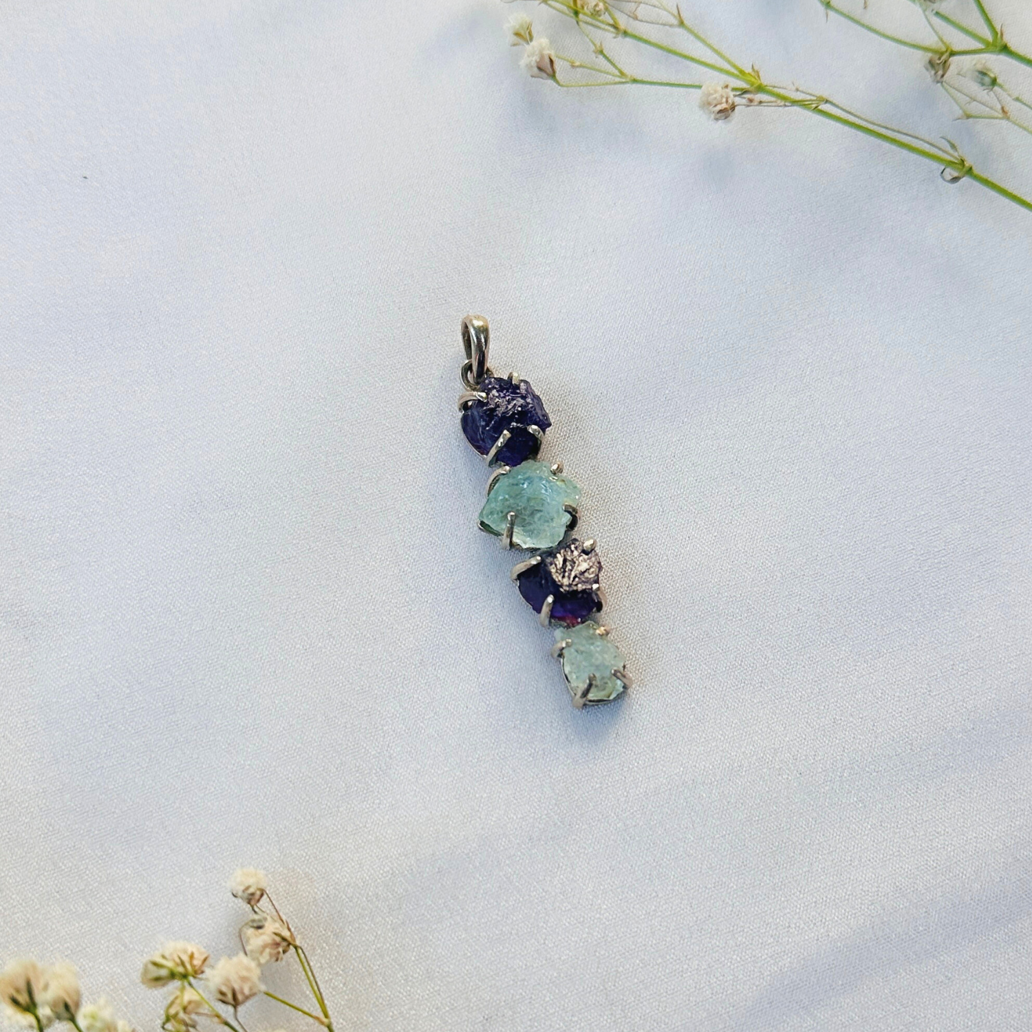 Elys Aquamarine & Amethyst Silver 925 Pendant