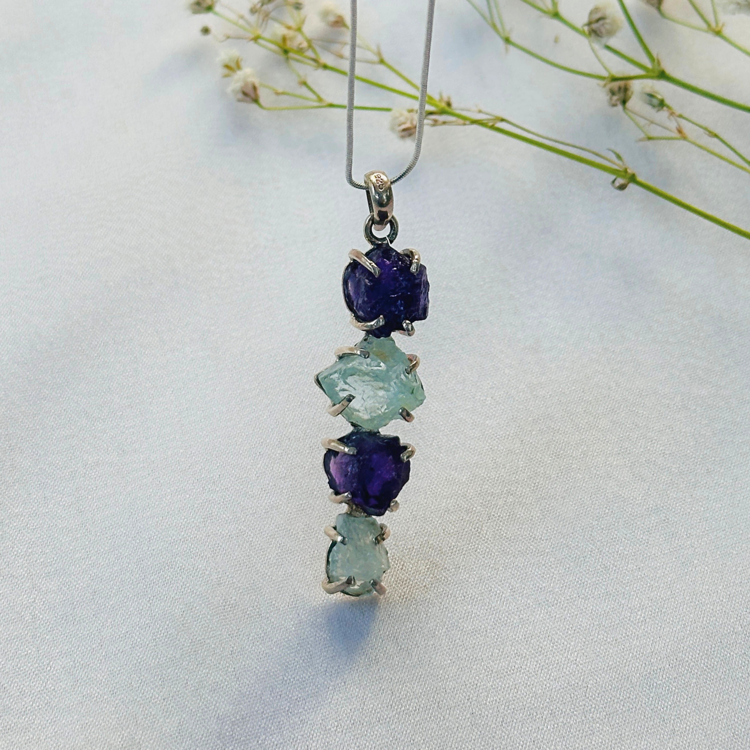 Elys Aquamarine & Amethyst Silver 925 Pendant