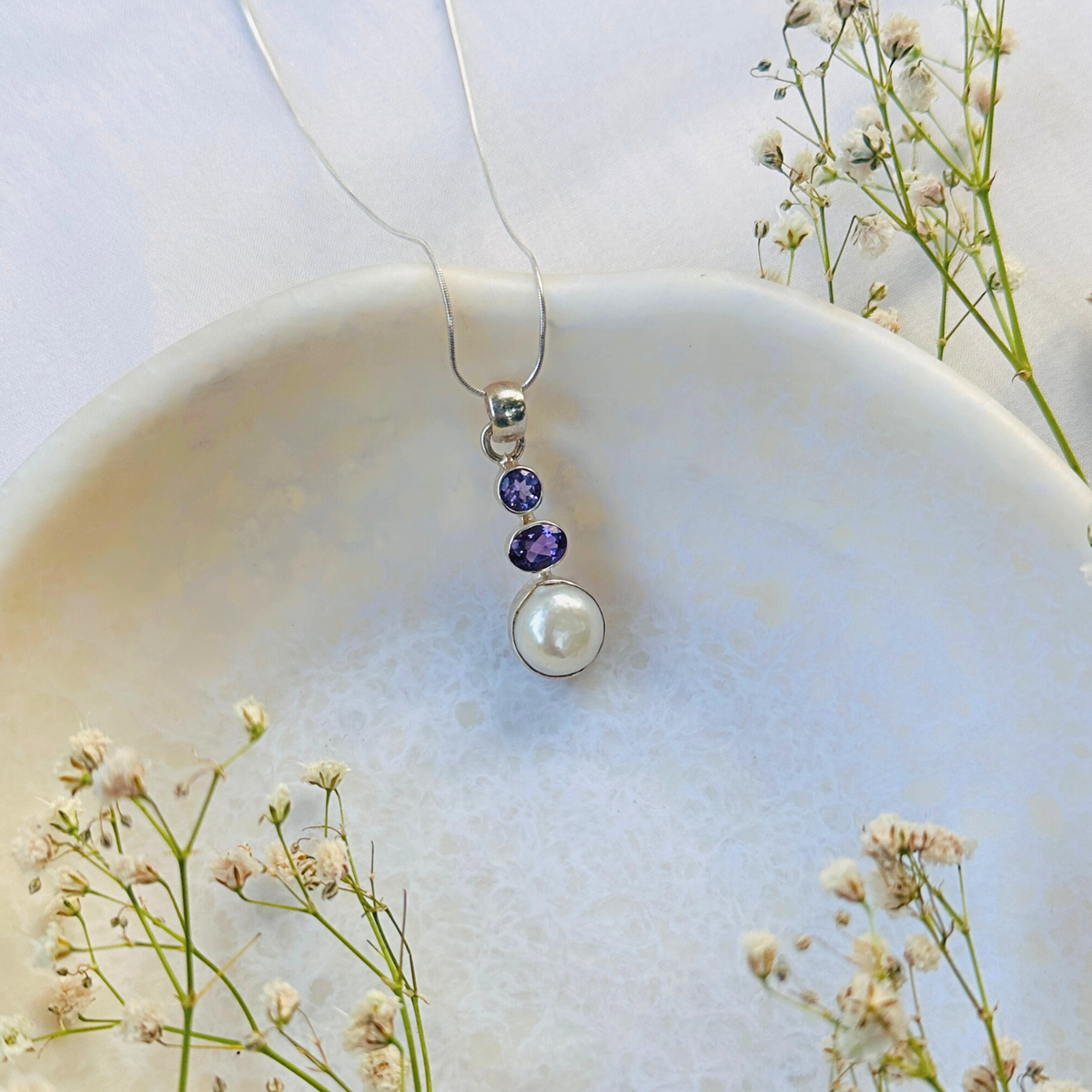 Clio Amethyst & Pearl Silver 925 Pendant