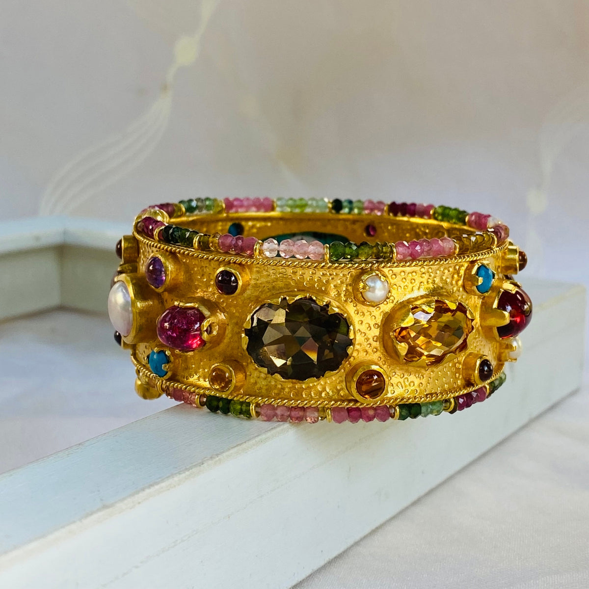 Adien Gold Plated Silver Multi Color Stone Bracelet