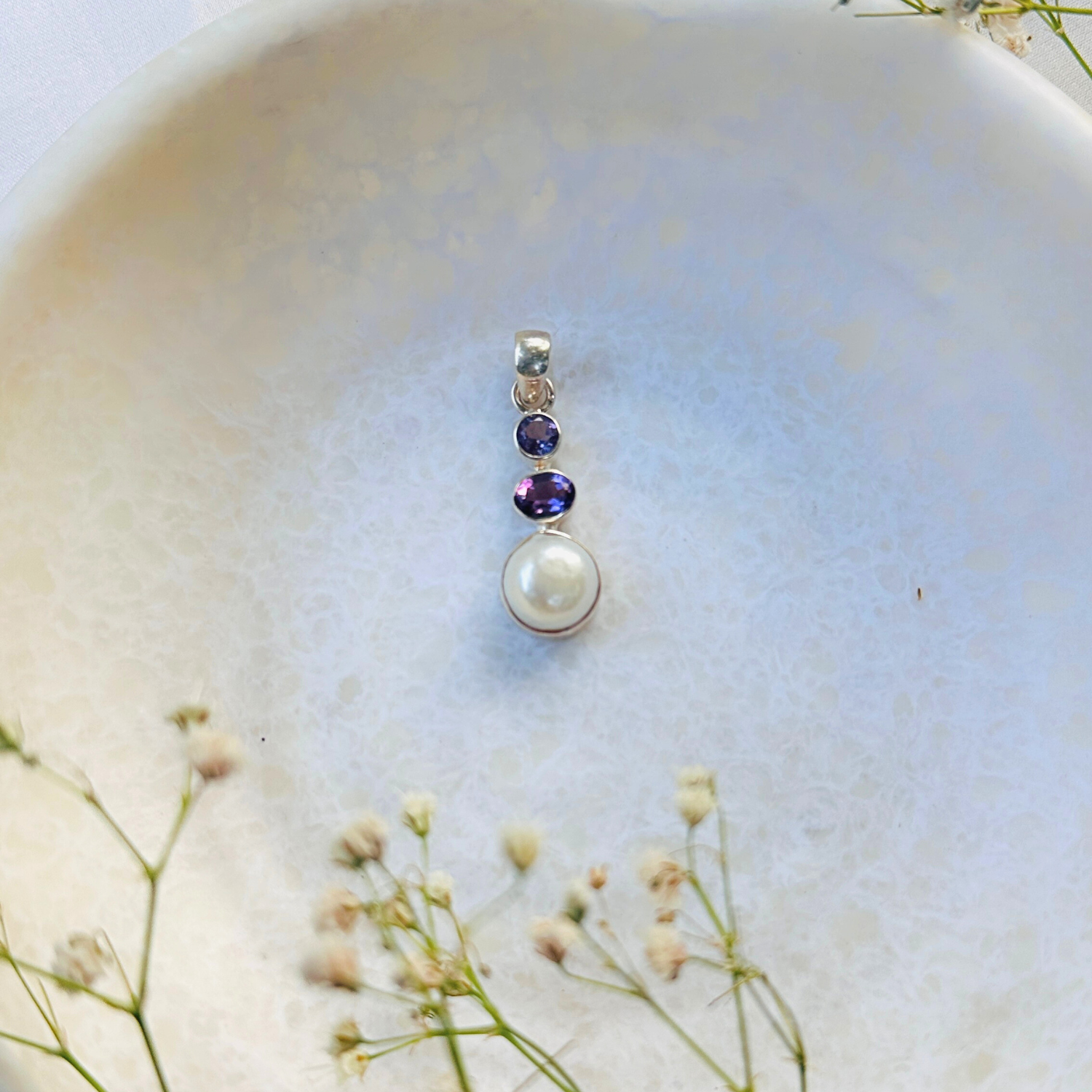 Clio Amethyst & Pearl Silver 925 Pendant