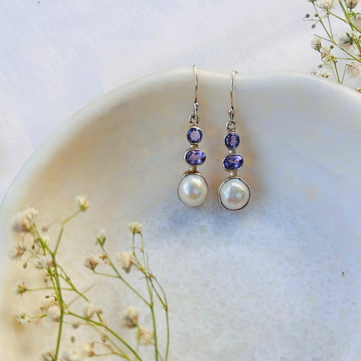 Risa Amethyst & Pearl Silver 925 Earrings