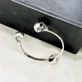 Three Skull Silver 925 Men's Cuff Bracelet