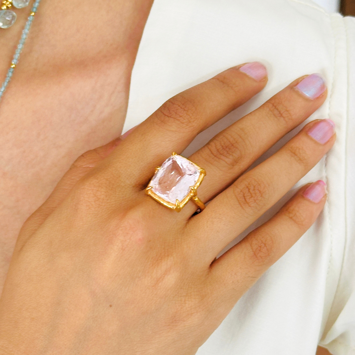 Tofu Morganite Gold Plated Silver Ring