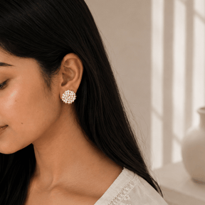 Mahi 18K Gold Plated Silver 925 Pearl Beaded Stud Earrings