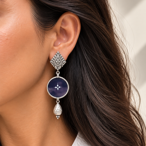 Veda Silver 925 Oxidised Drop Earrings