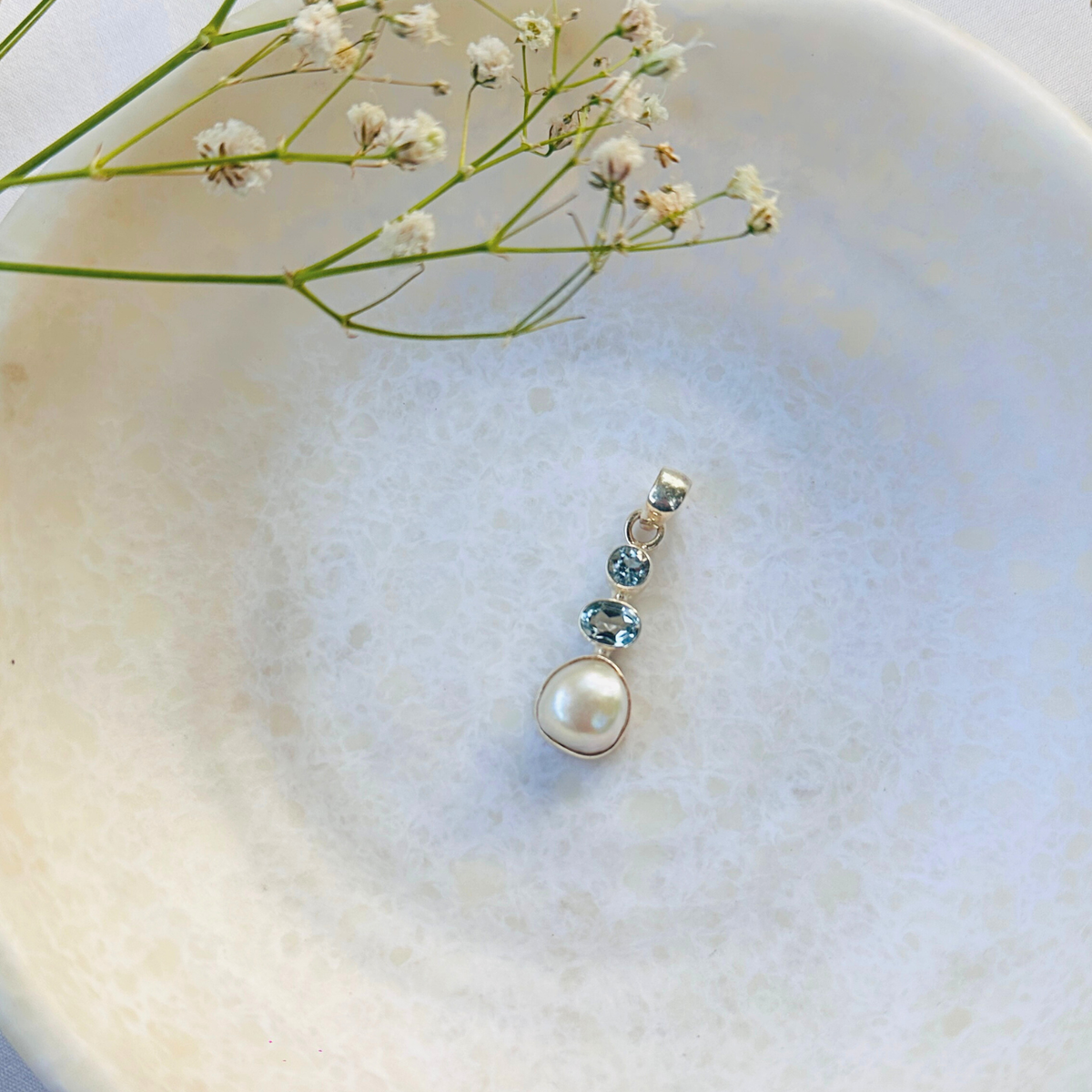 Isla Aquamarine & Pearl Silver 925 Pendant