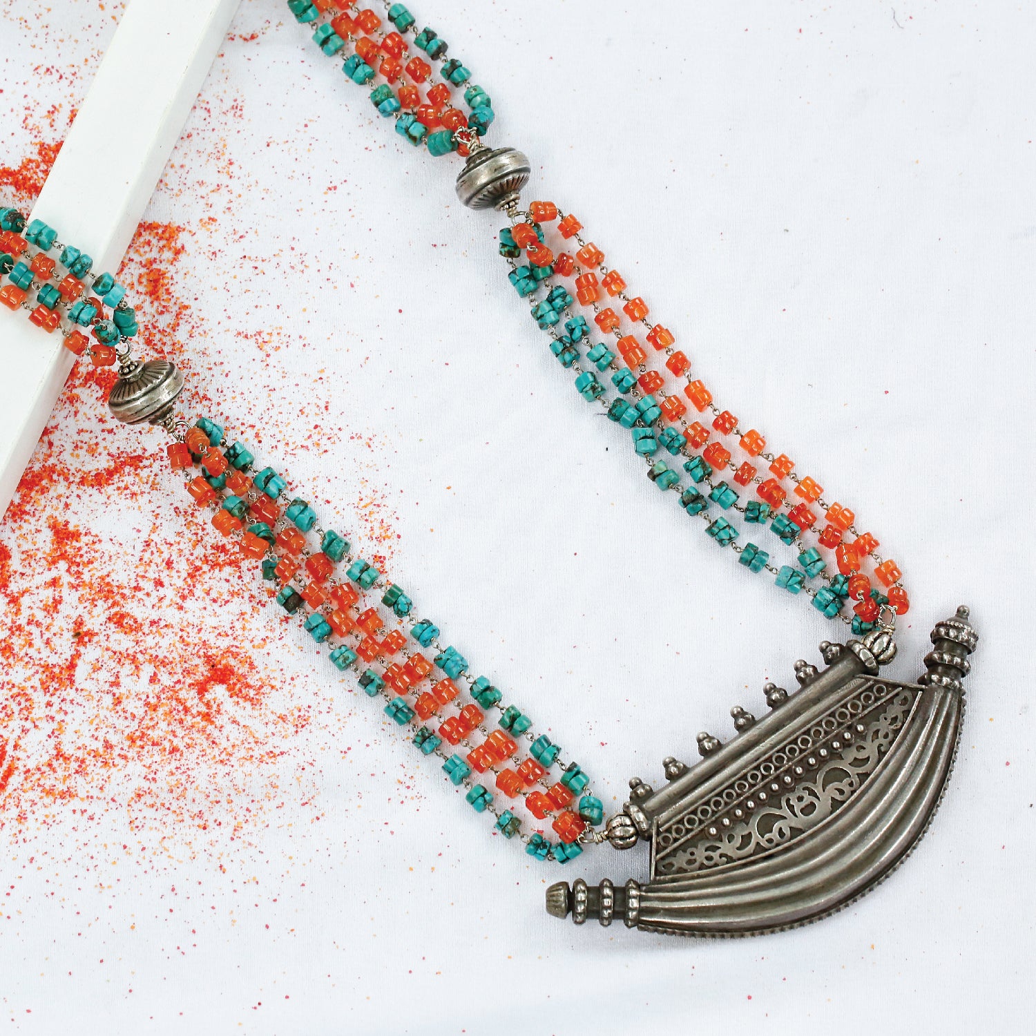 Ashra Turquoise & Carnelian Silver 925 Pendant Necklace