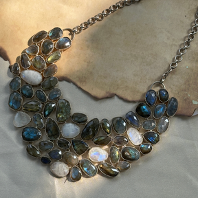 925 Silver Dual Stone Necklace Labradorite & Moonstone
Silver Necklace 
multi Stone Necklace 