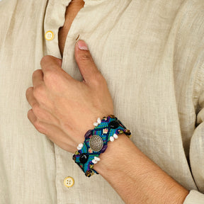 Beaded Boho Power Silver 925 Unisex Bracelet