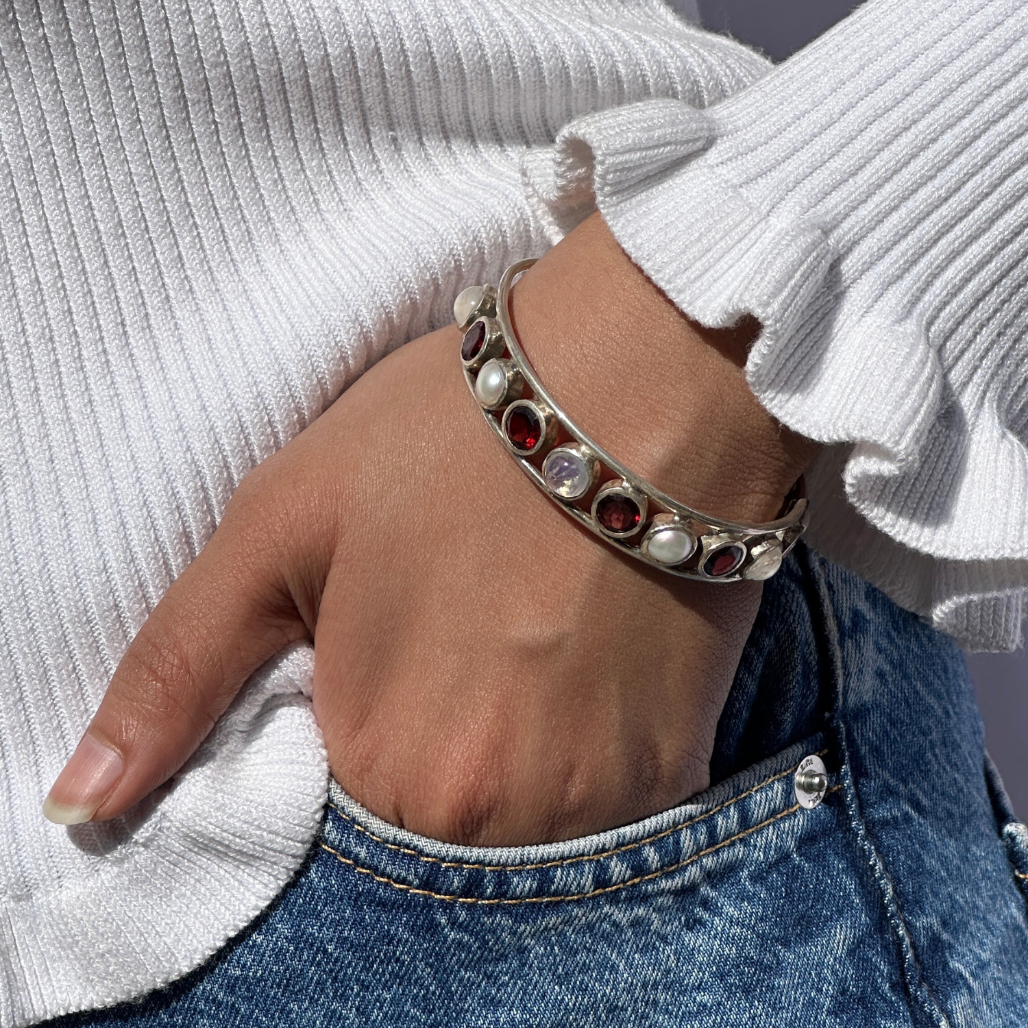 Roxa Garnet Silver 925 Cuff Bracelet