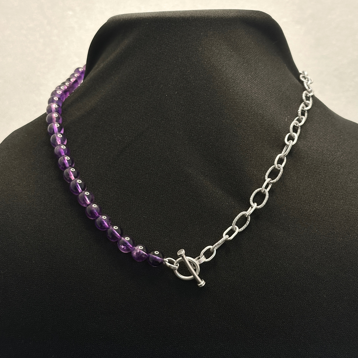 Amethyst Beaded Men's Silver 925 Chain Necklace