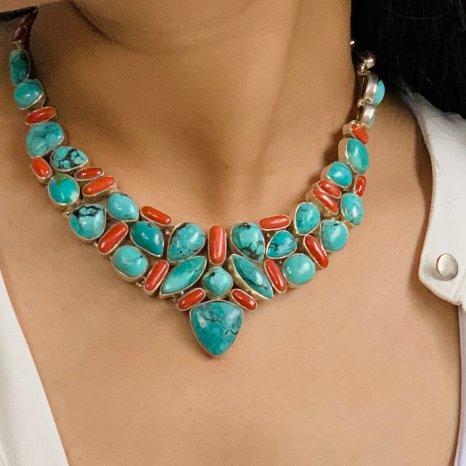 Tasha turquoise and coral necklace