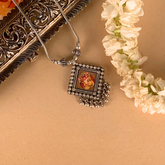 Swarn Shringar Handpainted Miniature Art Silver Pendant Necklace