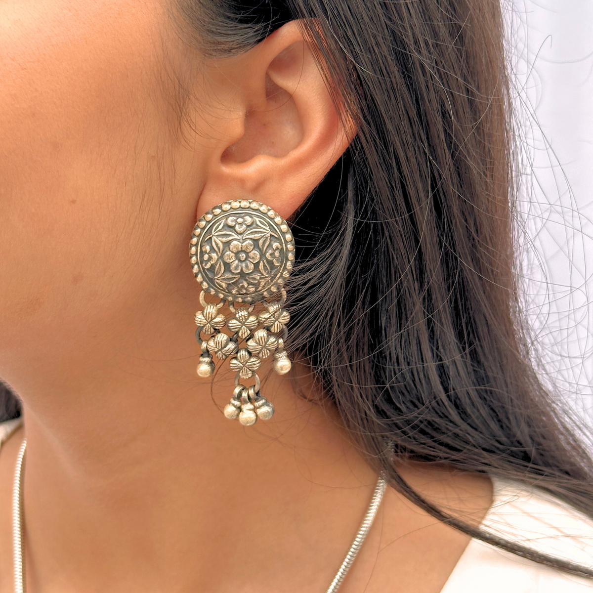 Ajrakh Traditional Silver 925 Earrings
