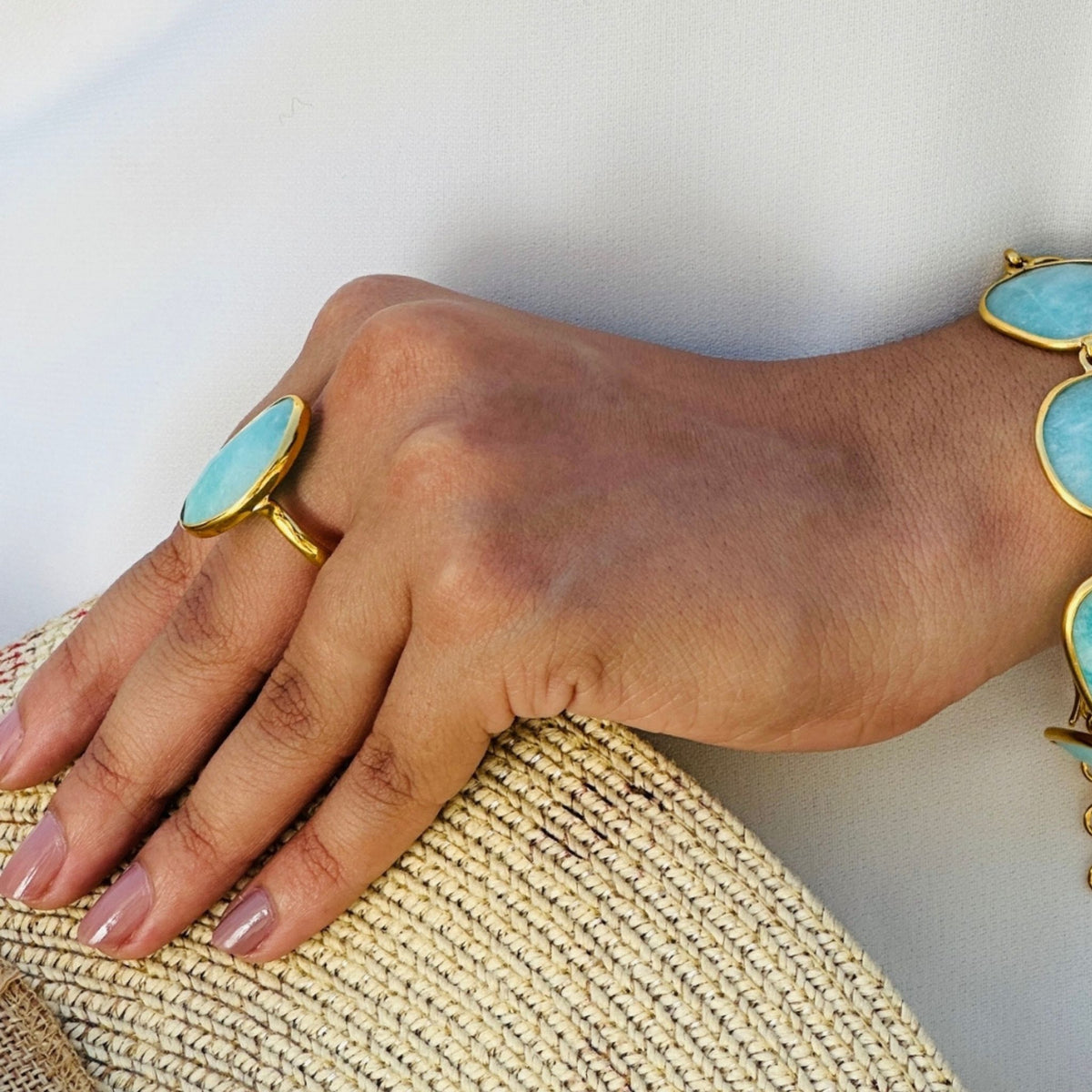 Marine Amazonite 18k Gold Plated Silver 925 Ring