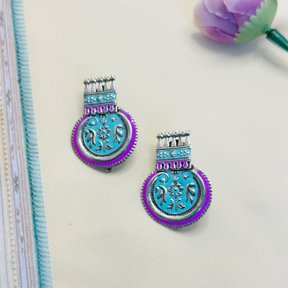 Festive Purple Enamel Silver 925 Earrings
