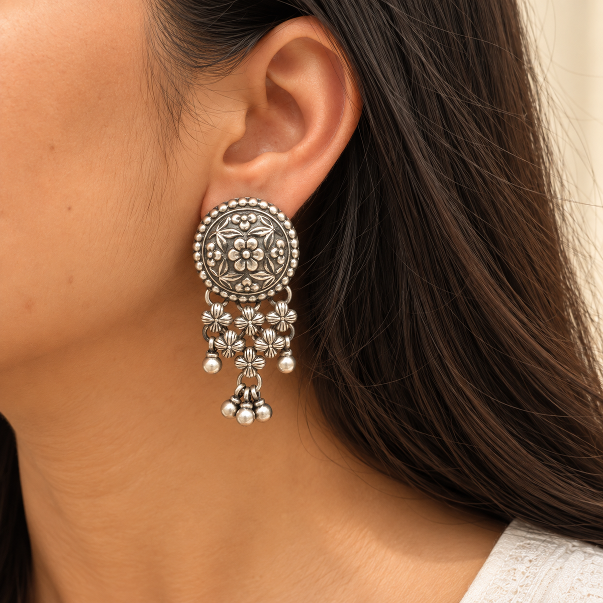 Ajrakh Traditional Silver 925 Earrings