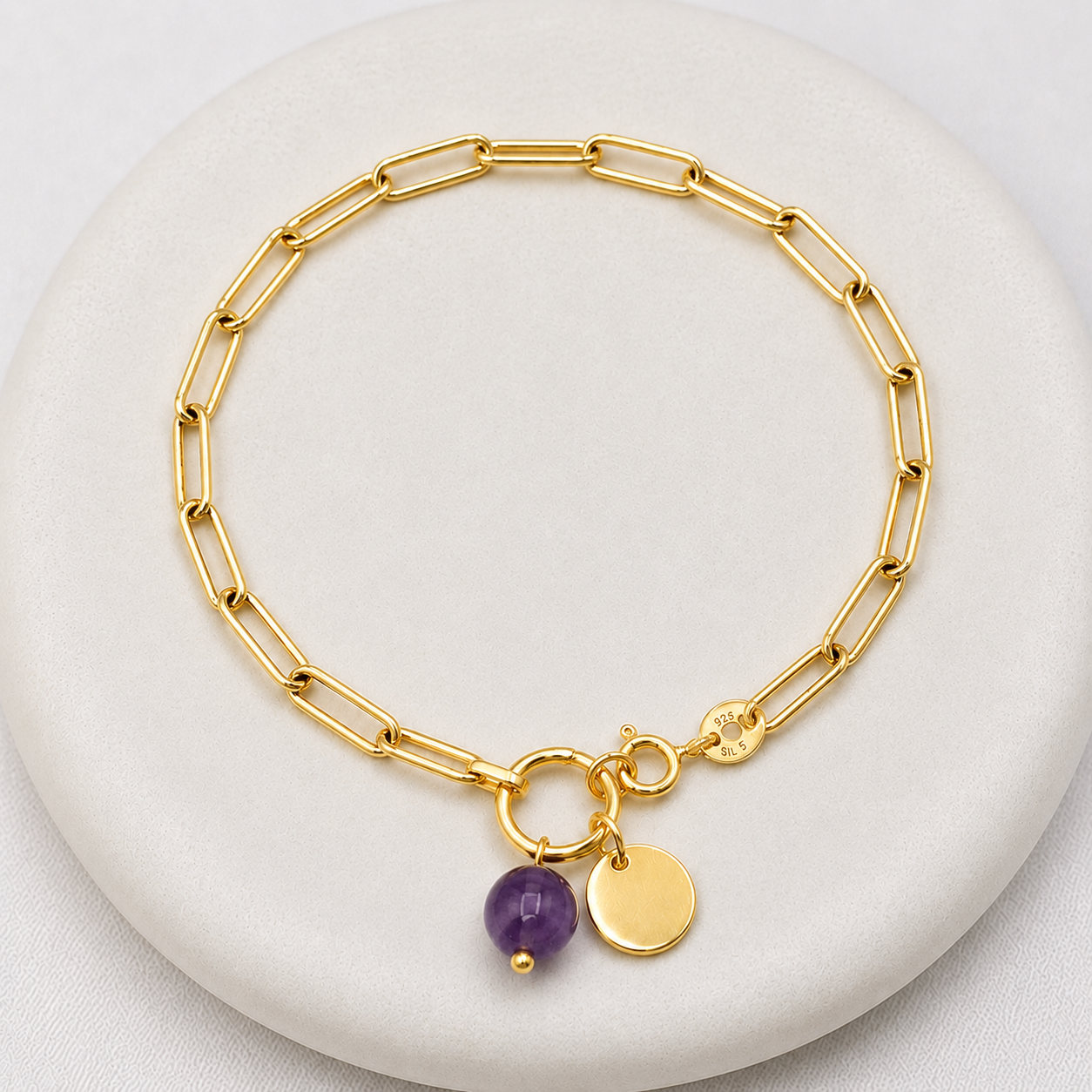 Gem & Initial Silver 925 Bracelet