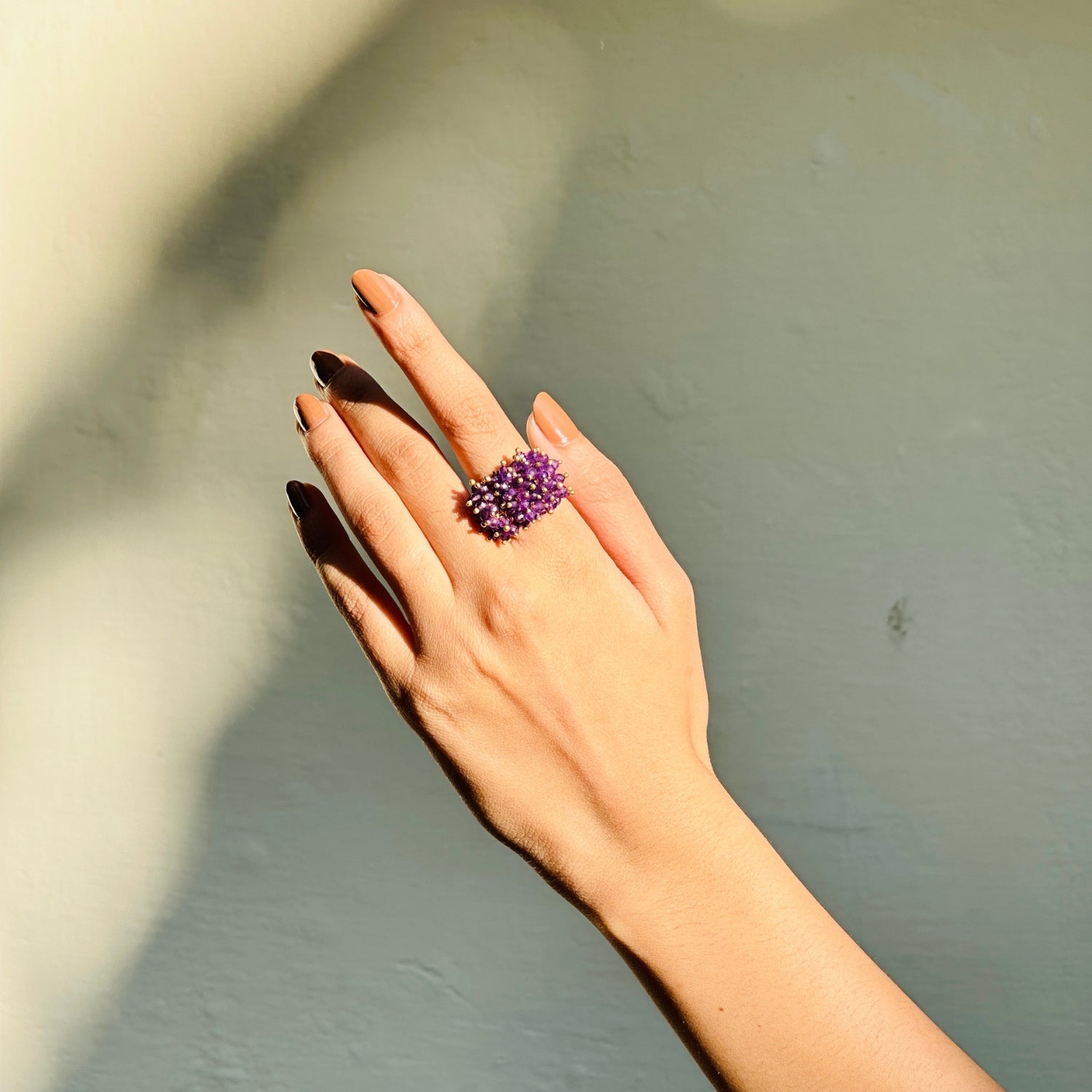 Amethyst beads statement ring 