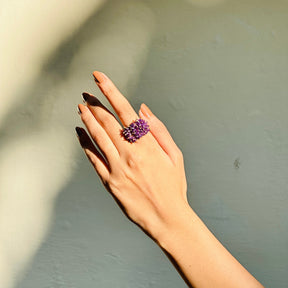 Amethyst beads statement ring 