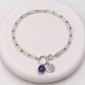 Gem & Initial Silver 925 Bracelet