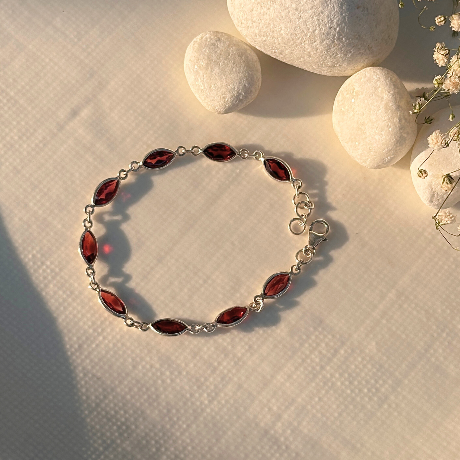Minimal red Bracelet, Minimal garnet Bracelet, Garnet silver 925 bracelet for women, Natural garnet gemstone set in 925 sterling silver bracelet