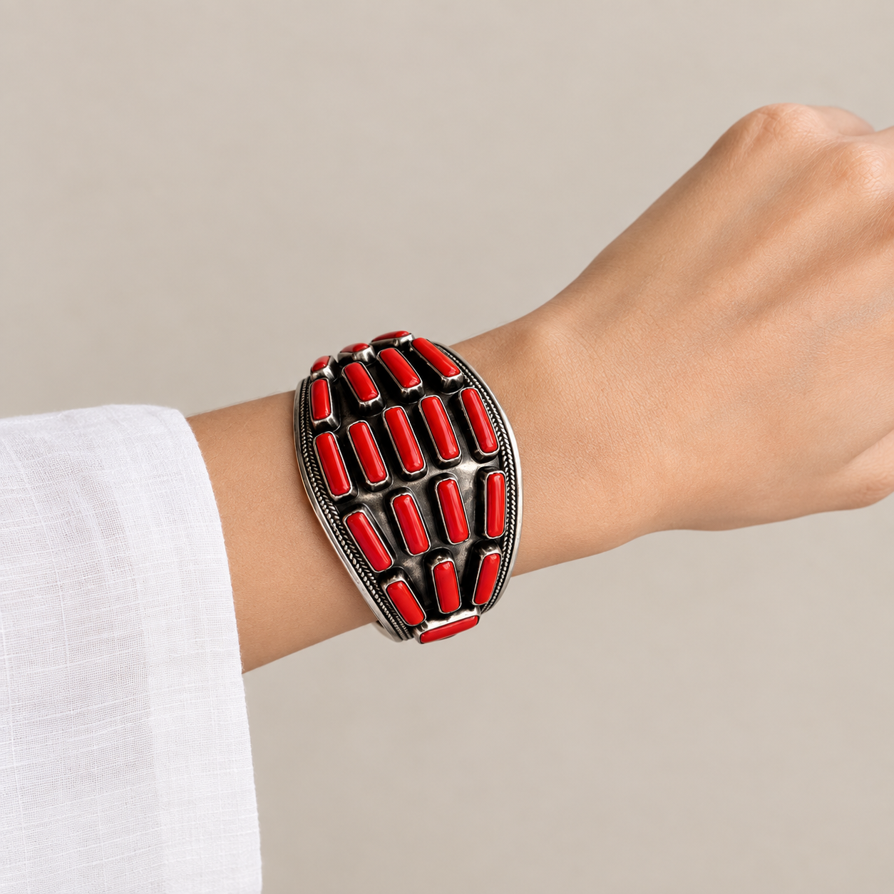 Anara Oxidized Coral Silver 925 Cuff & Bracelet