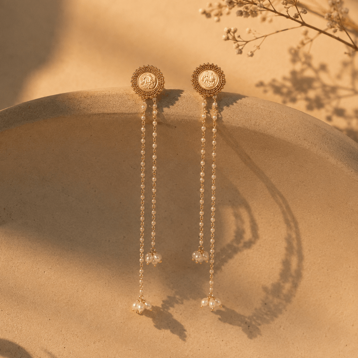 Anila 18K Gold Plated Silver 925 Pearl Drop Long Earrings