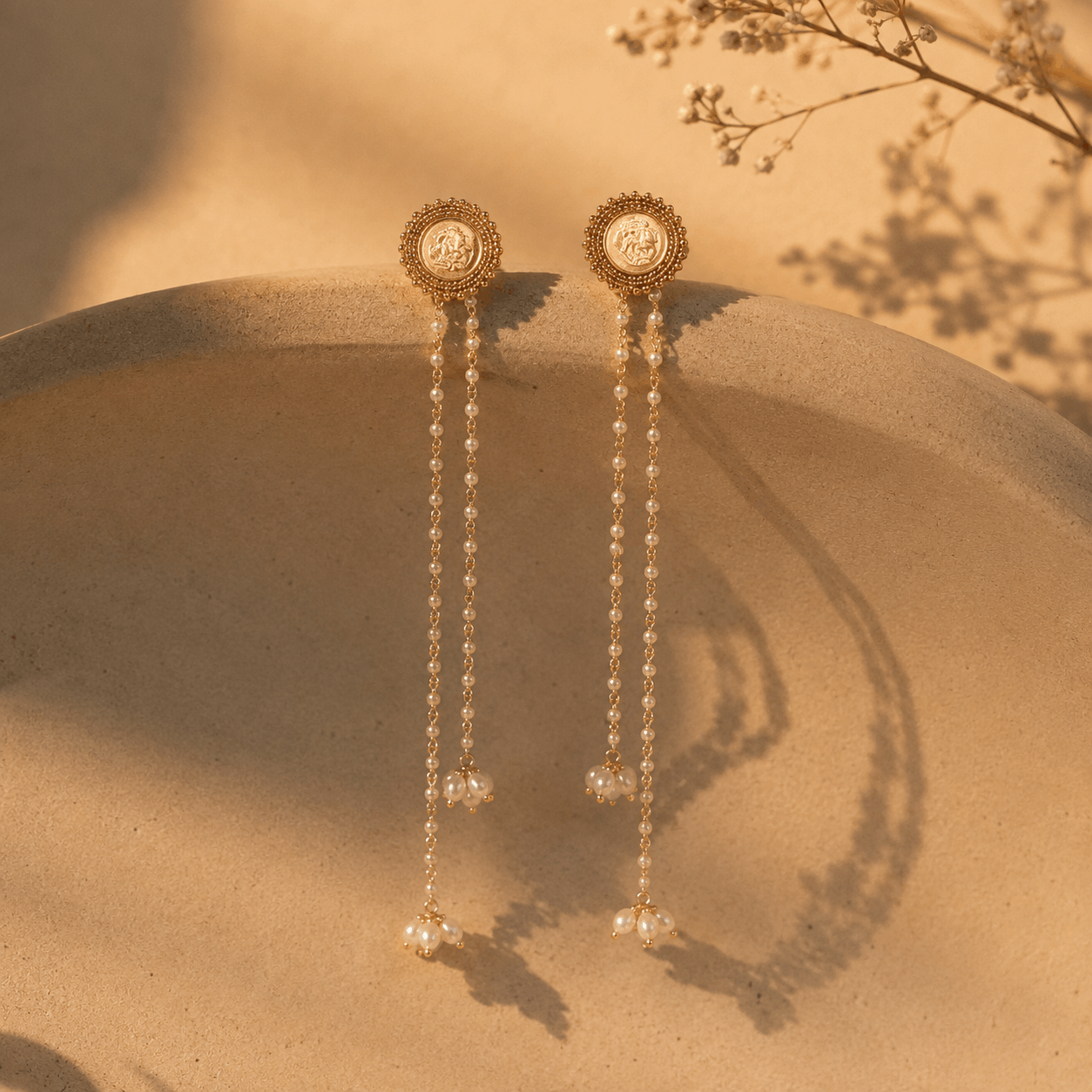 Anila 18K Gold Plated Silver 925 Pearl Drop Long Earrings