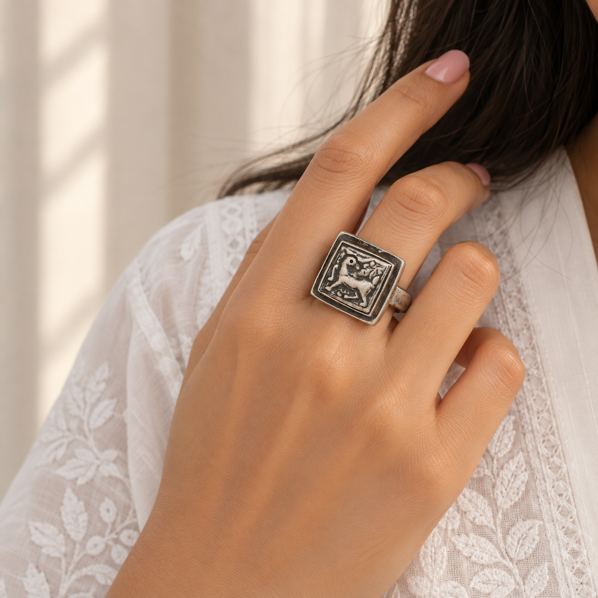 Animal Engraved Silver 925 Ring