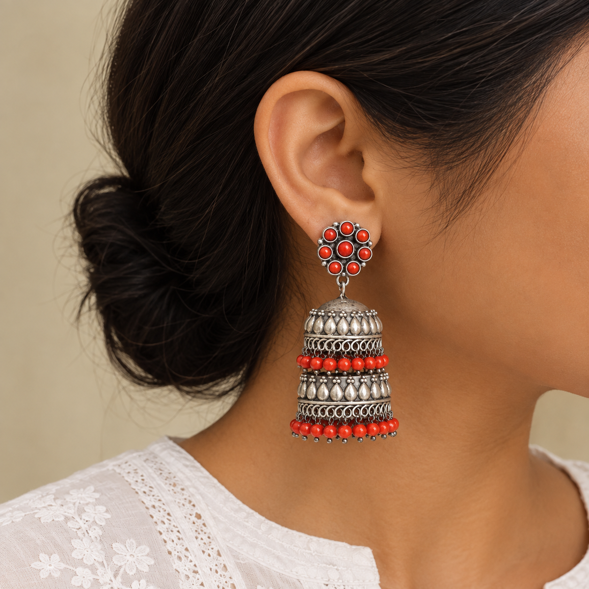 Arjuna Coral Silver 925 Jhumki Earrings