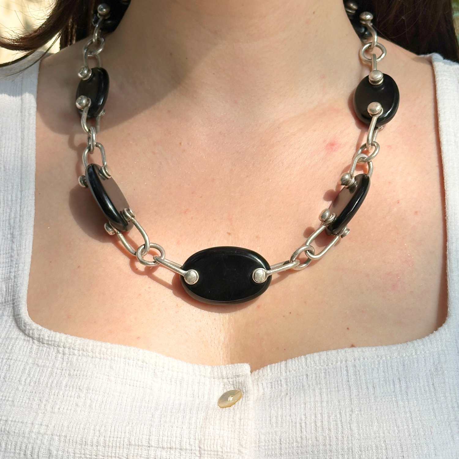 Black onyx silver necklace, Silver 925 onyx necklace, Handcrafted black onyx necklace in pure silver 925