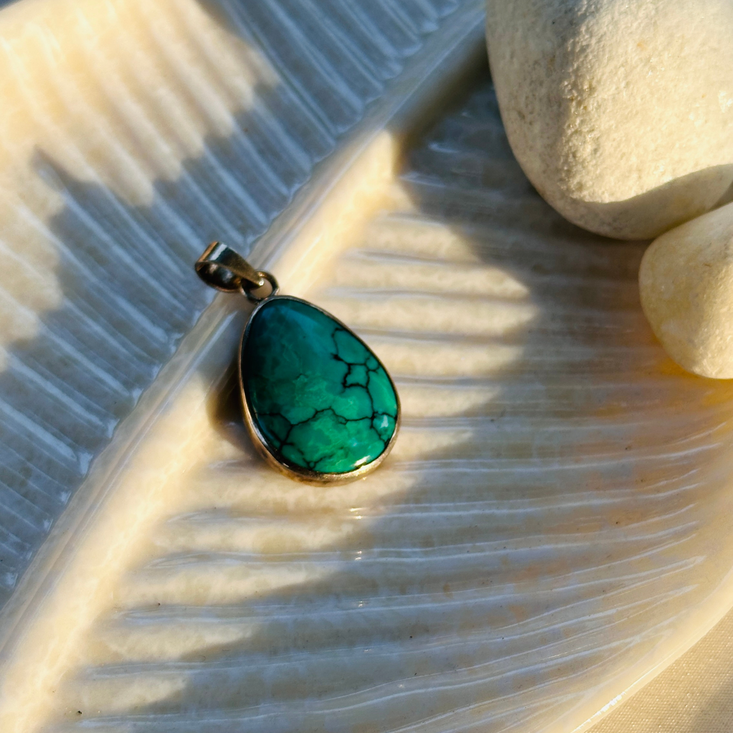 Blue turquoise stone 925 silver pendant