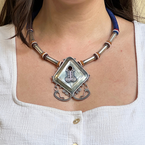 Bohemian silver pendant, Silver 925 boho necklace, Sterling silver bohemian jewelry