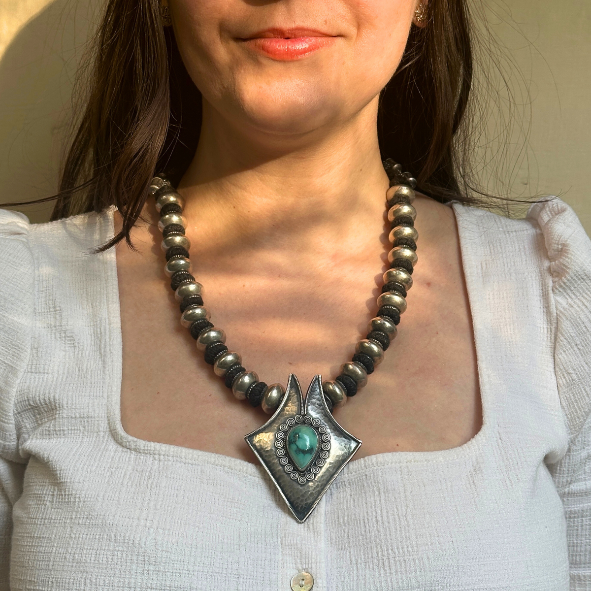 Bohemian silver pendant, Silver 925 boho necklace, Sterling silver bohemian jewelry