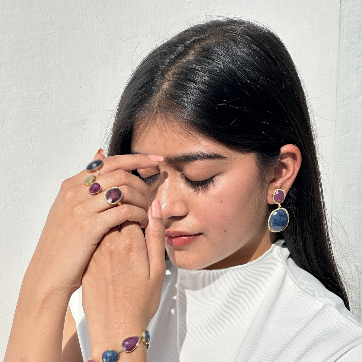 Gemstone Sapphire and Ruby 18K Gold Plated Silver Earrings