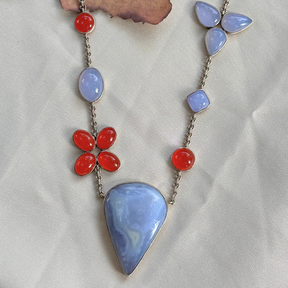 Handcrafted Carnelian and Chalcedony Necklace
Silver Jewelry 
silver Necklace 