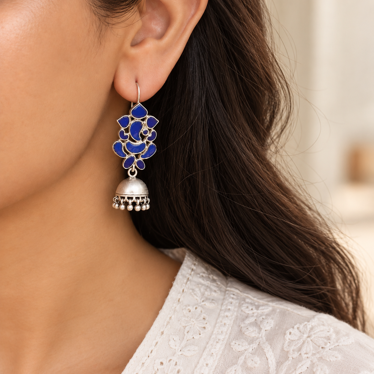 Celestial Ganesha Lapis Lazuli Silver 925 Earrings