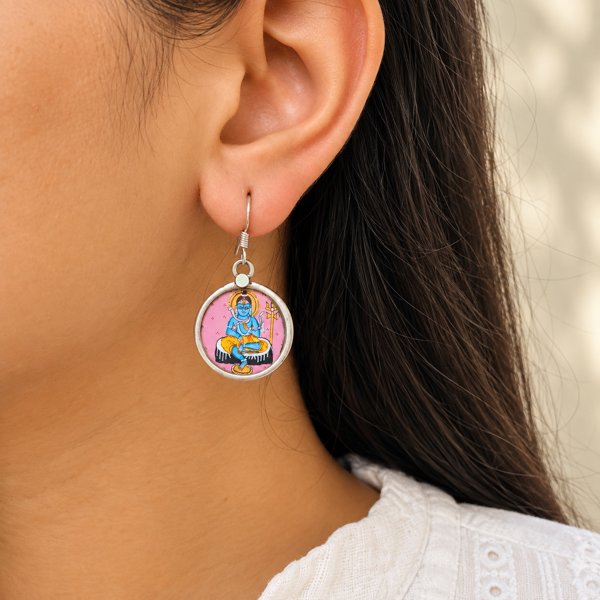 Chandrahaar Handpainted Miniature Art Silver 925 Earrings
