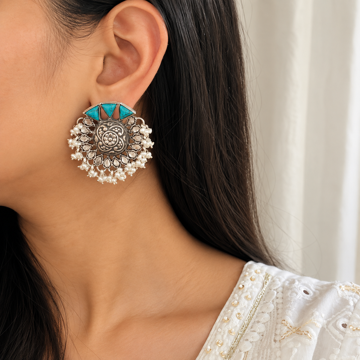 Chandrika Round Silver 925 Earrings