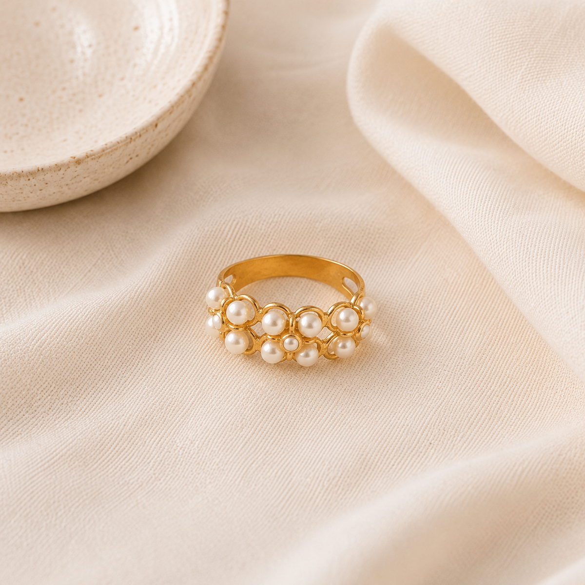 Anaya 18K Gold Plated Silver 925 Pearls Ring