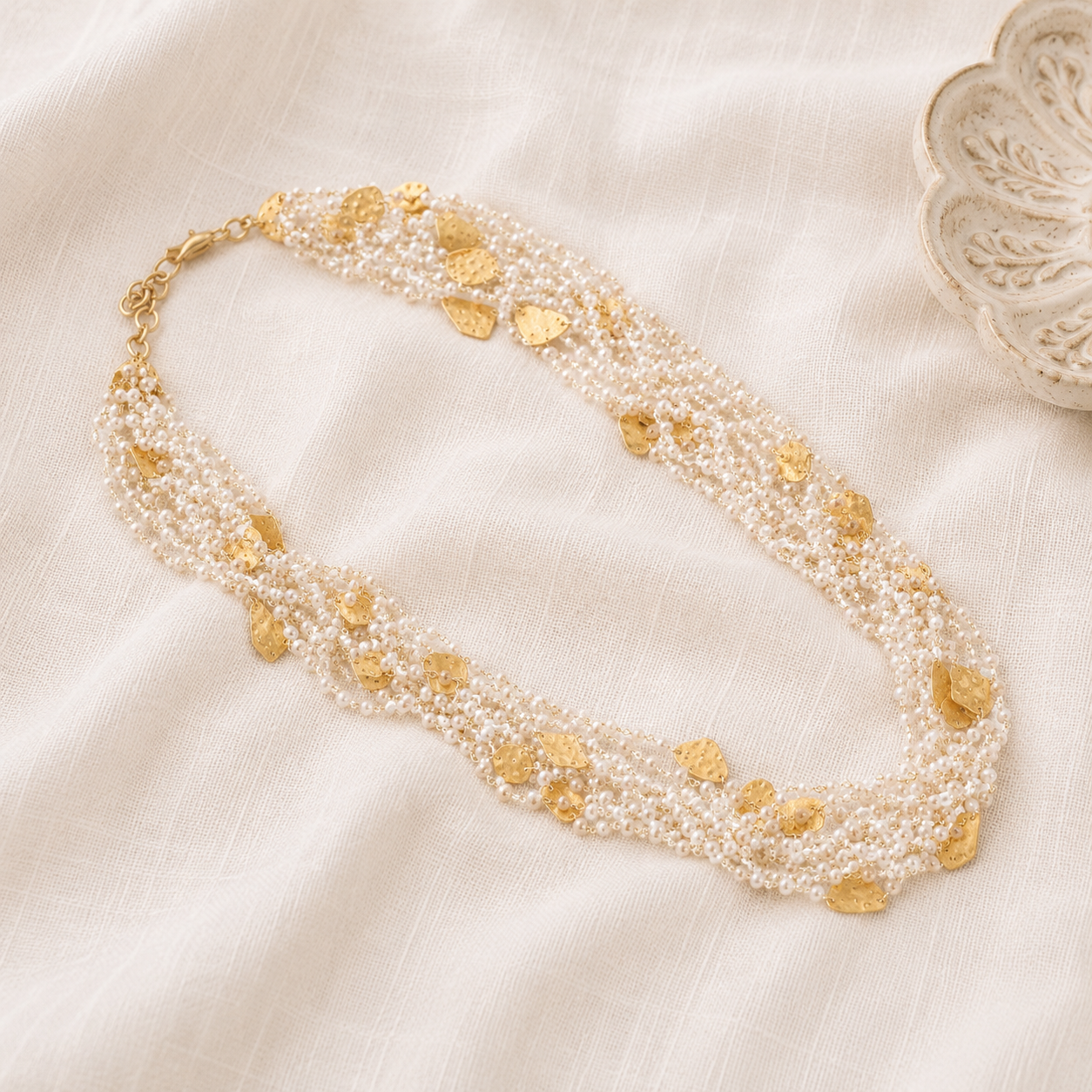 Priyal 18K Gold Plated Silver 925 Pearl Beads Layered Necklace