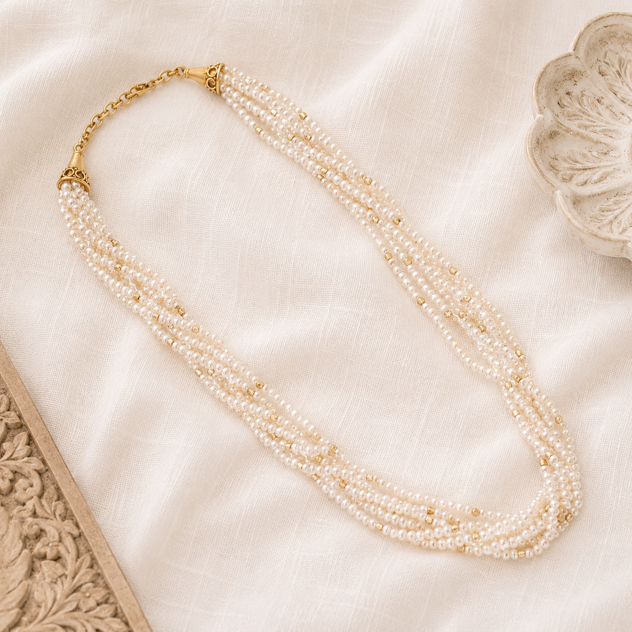 Dhara 18K Gold Plated Silver 925 Pearl Beads Necklace