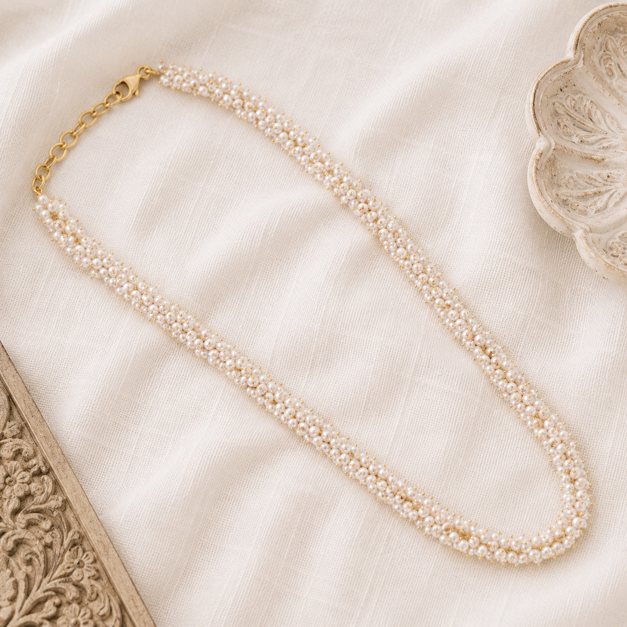 Sreedha 18K Gold Plated Silver 925 Pearl Beads Necklace