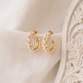 Lahari 18K Gold Plated Silver 925 Pearl Beaded Hoop Earrings