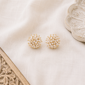 Mahi 18K Gold Plated Silver 925 Pearl Beaded Stud Earrings