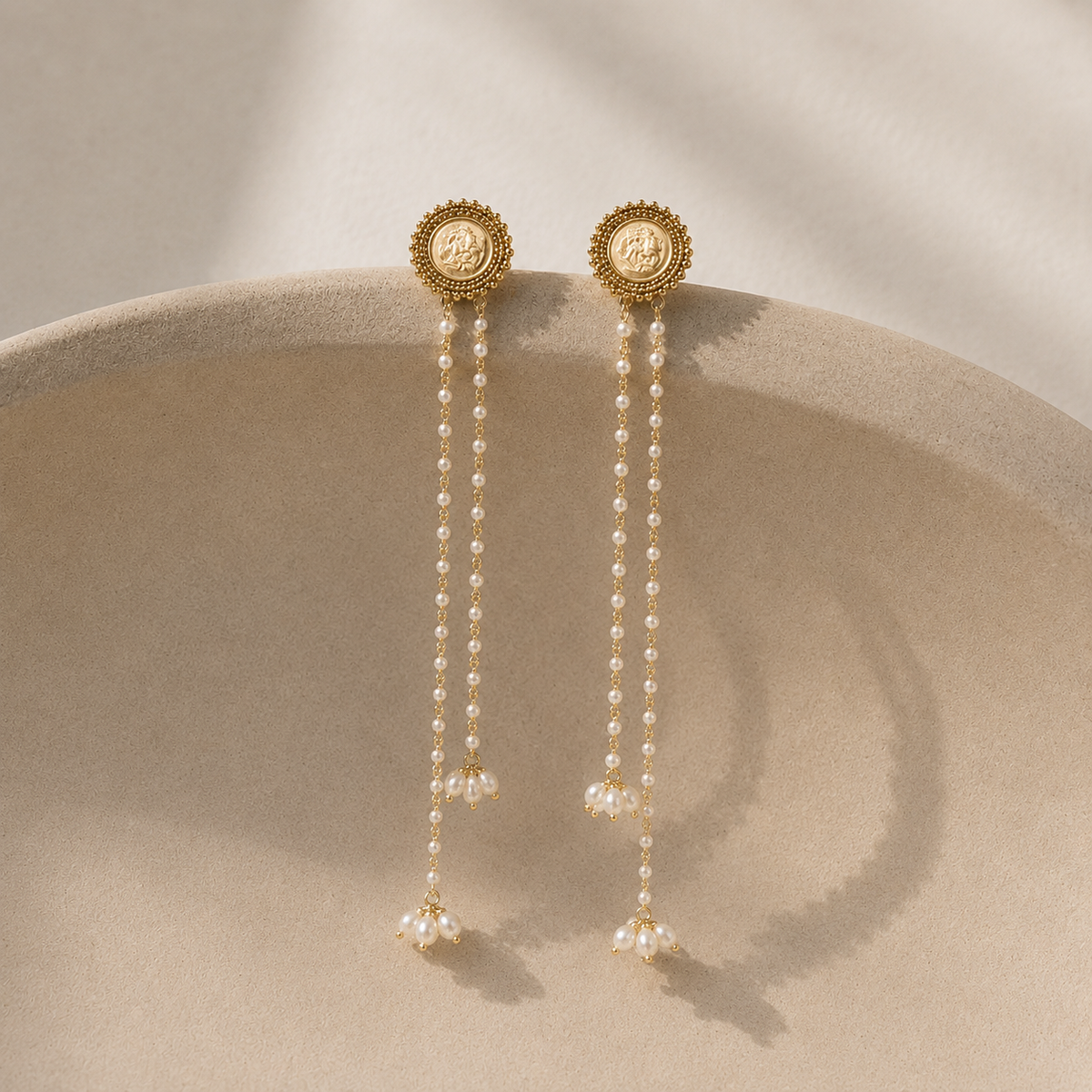 Anila 18K Gold Plated Silver 925 Pearl Drop Long Earrings
