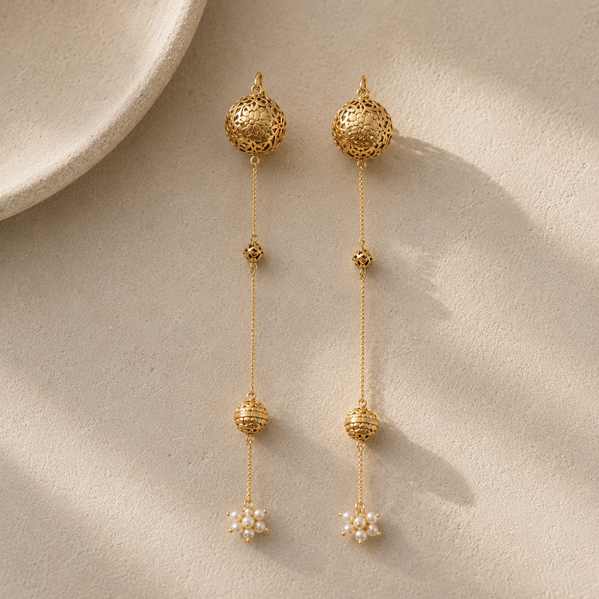 Firana 18K Gold Plated Silver 925 Ball Drop Long Earrings