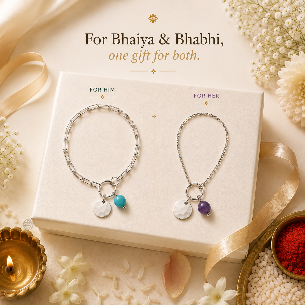 Couple Gemstone Silver 925 Rakhi